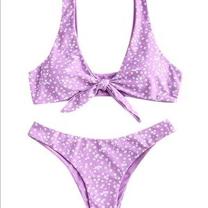 Zaful Reversible Purple Floral Knot Bikini Set, Worn Once, Size Medium